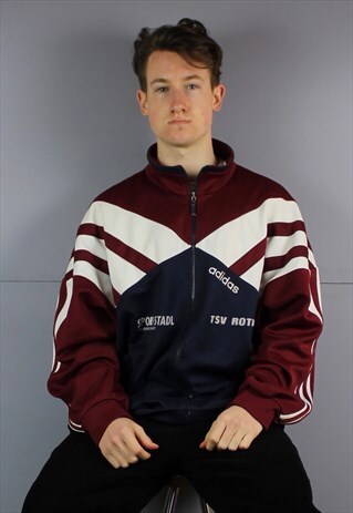 VINTAGE ADIDAS TRACK JACKET WINDBREAKER IN NAVY BLUE AND RED