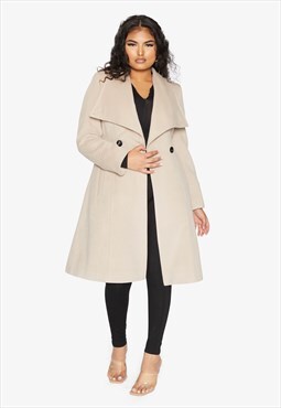 Bisque Waterfall Lapel Double Breasted Duster Coat