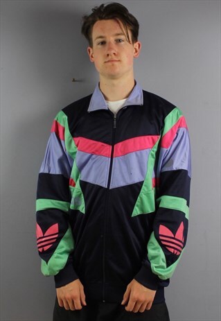VINTAGE ADIDAS WINDBREAKER JACKET IN NAVY WITH PRINTED LOGOS