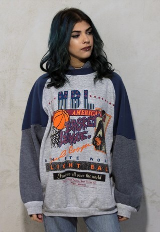 GREY & BLUE VINTAGE HOODIE A357