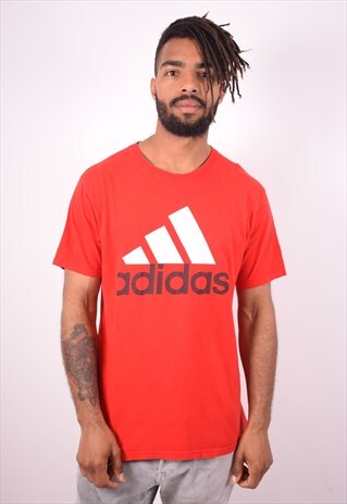 ADIDAS MENS VINTAGE T-SHIRT TOP LARGE RED 90S