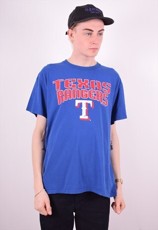 MENS VINTAGE TEXAS RANGERS T-SHIRT TOP LARGE BLUE 90'S