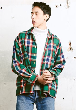 VINTAGE 90S CHECK PRINT THICK SHIRT