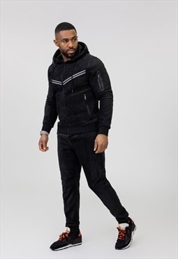 Mens Black Fleece Hooded Tracksuit