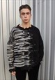 RIPPED SWEATER CONTRAST STITCH STRIPE JUMPER IN BLACK GREY