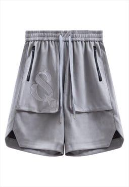Retro basketball board shorts premium skater pants in grey