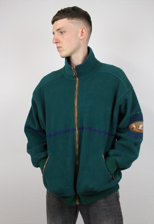 VINTAGE GREEN ZIP UP FLEECE JUMPER