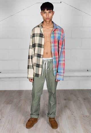 VINTAGE CORDUROY CHECKED FLANNEL RECONSTRUCTED UNISEX SHIRT