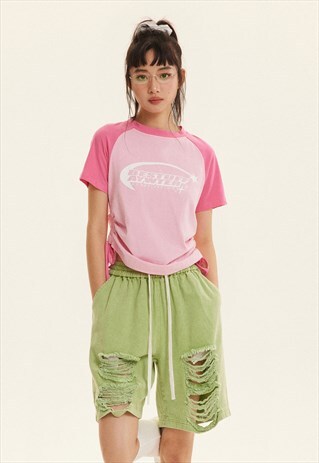 Ripped shorts grunge acid wash distressed skater pants green