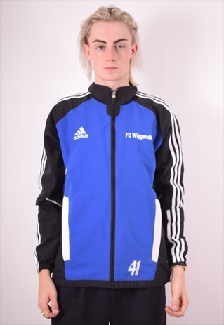 ADIDAS MENS VINTAGE TRACKSUIT TOP JACKET MEDIUM BLUE 90S