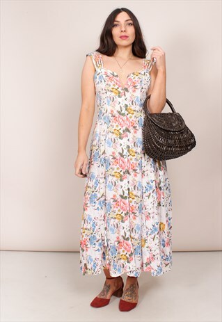VINTAGE 80S FLORAL PRINT SPLIT FRONT MAXI DRESS