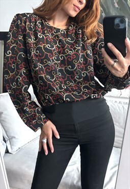 Vintage 80s Printed Blouse - M