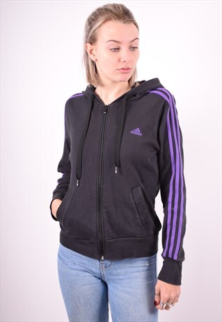 ADIDAS WOMENS VINTAGE HOODIE JACKET MEDIUM BLACK 90'S