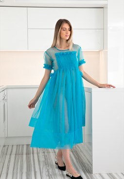Blue Tulle Dress,Villanelle Dress,Sexy Dress,Extravagant