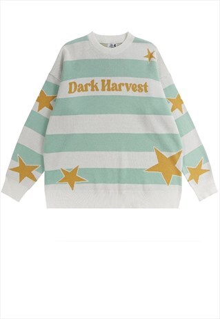 FLUFFY SWEATER KNITTED GRUNGE JUMPER RAVE STAR TOP IN GREEN