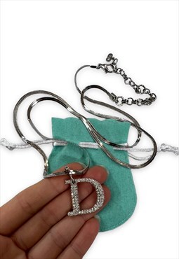 Dior necklace silver tone vintage diamante D pendent