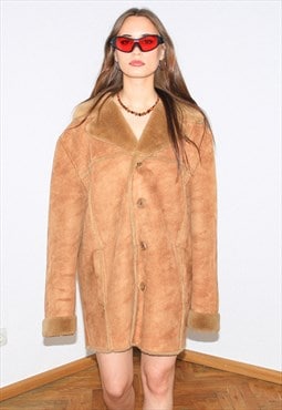 Vintage 90s warm faux suede coat in brown