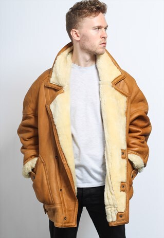 VINTAGE LEATHER AVIATOR FLEECE SHEEPSKIN JACKET COAT