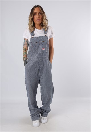 DENIM DUNGAREES STRIPED WIDE LONG LEG TALL UK 12 (3DP)