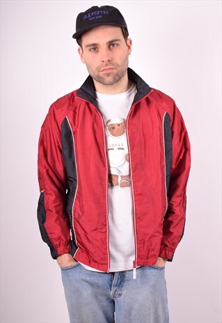 MENS VINTAGE TRACKSUIT TOP JACKET SMALL MAROON 90S