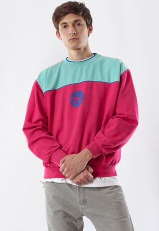 VINTAGE PUMA CREW NECK 90S PINK BLUE BIG LOGO