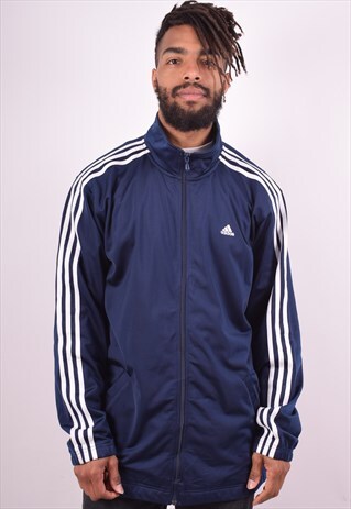 ADIDAS MENS VINTAGE TRACKSUIT TOP JACKET LARGE NAVY BLUE 90S