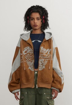 Velvet sports jacket baseball bomber contrast coat in brown