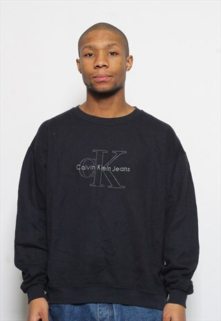 VINTAGE CALVIN KLEIN EMROIDERED LOGO SWEATSHIRT BLUE