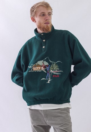 VINTAGE MENS FILA FLEECE SKI SPORT HALF ZIP PULLOVER JACKET