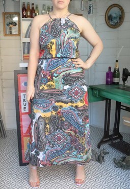 Revival Y2K Floral Paisley Flowery Pattern Maxi Halter Dress