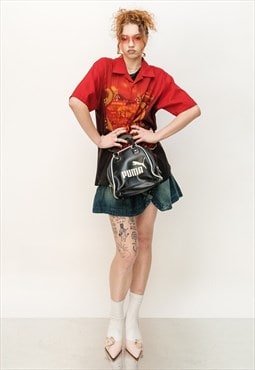 Y2K Vintage hot dragon print shirt in black and red tones