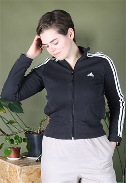 Vintage Adidas Sweater Black with White Stripes and Zip