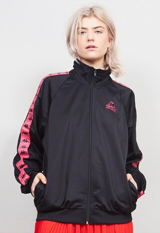 VINTAGE 80'S KAPPA TAPED OVERSIZED BLACK TRACKSUIT JACKET