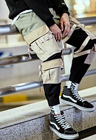 CAMOFLAUGE PATCHWORK CARGO COMBAT UTILITY TROUSERS