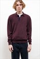 VINTAGE 80S BURGUNDY SEA ARMY POLO KNITTED JUMPER MEN S