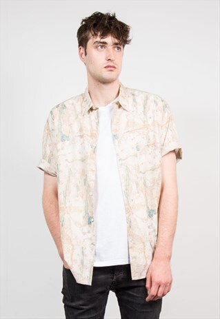 90'S BEIGE FLORAL PATTERNED SHIRT
