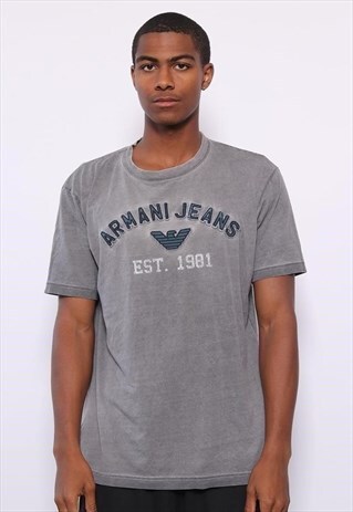 VINTAGE ARMANI JEANS BIG LOGO SPELLOUT T-SHIRT GREY