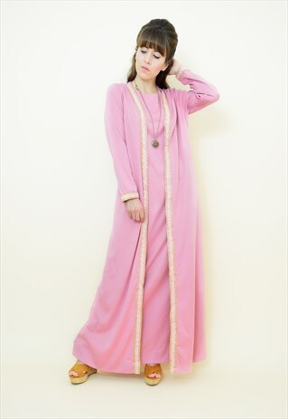 VINTAGE 60S PINK EMBROIDERED DOUBLE LAYER OCCASION DRESS