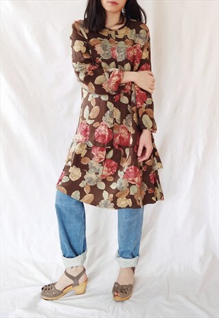 VINTAGE 80S TIERED LONG SLEEVED SHIFT DRESS