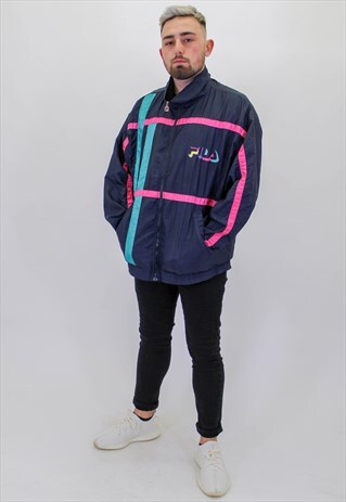 VINTAGE FILA SHELL PATTERN FESTIVAL JACKET IN BLUE XL