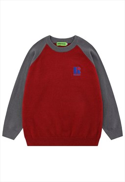 Raglan sleeve sweater knitted grunge jumper skate top in red