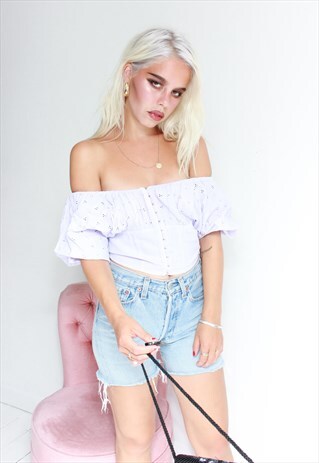 ROMANTIC 80S LILAC COTTON BARDOT TOP