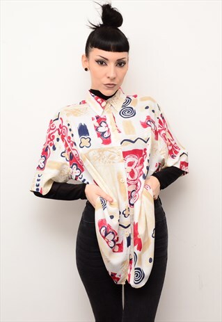 VINTAGE 90'S FLORAL ABSTRACT PATTERNED OVERSIZED SHIRT