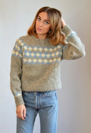 VINTAGE GREY CABLE KNIT CHRISTMAS JUMPER