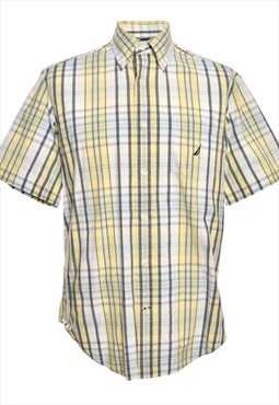 Nautica Pale Yellow & Grey Checked Shirt - L