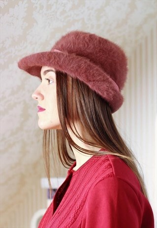 DUSKY PINK FURRY FLUFFY VINTAGE HAT