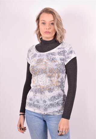 ROBERTO CAVALLI WOMENS VINTAGE T-SHIRT TOP LARGE MULTI 90S
