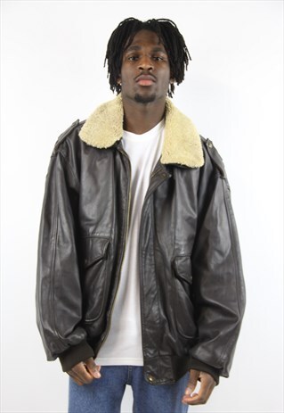 VINTAGE BROWN LEATHER SHEEPSKIN LINED JACKET