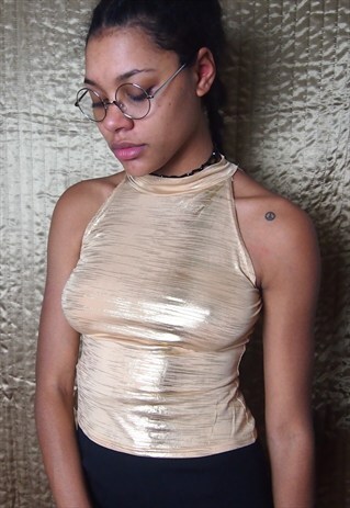 GOLDEN HALTER CROP TOP