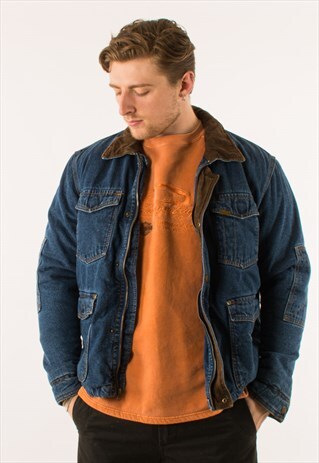 VINTAGE 90S BLUE WRANGLER SHERPA DENIM JACKET XL